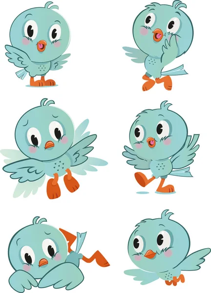 Character Set Little Blue Bird Vector Illustration — Vetor de Stock