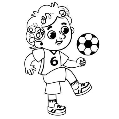 Spor kıyafetli siyah beyaz çocuk futbol topuyla oynuyor.. 