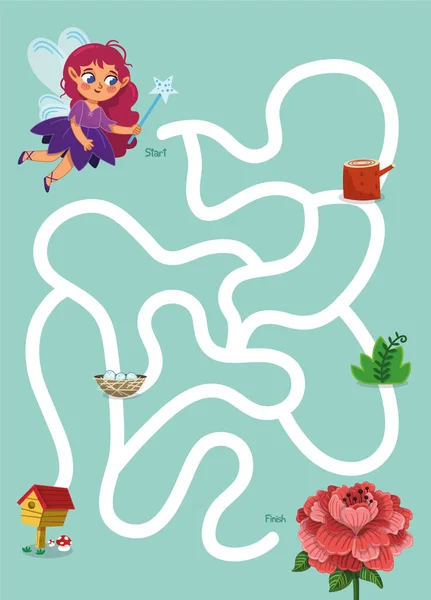 Pomozte Víle Obohatit Květinu Labyrint Pro Děti Vektorová Ilustrace — Stockový vektor