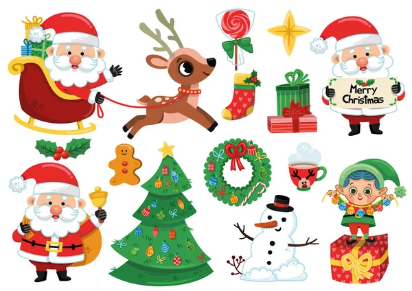Noel Klipsi Sanat Seti. Noel Baba ve Noel Tasarım Elementleri. Vektör Seçimi.