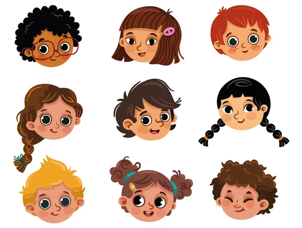 Set Facce Bambini Carini Felici Illustrazione Vettoriale — Vettoriale Stock