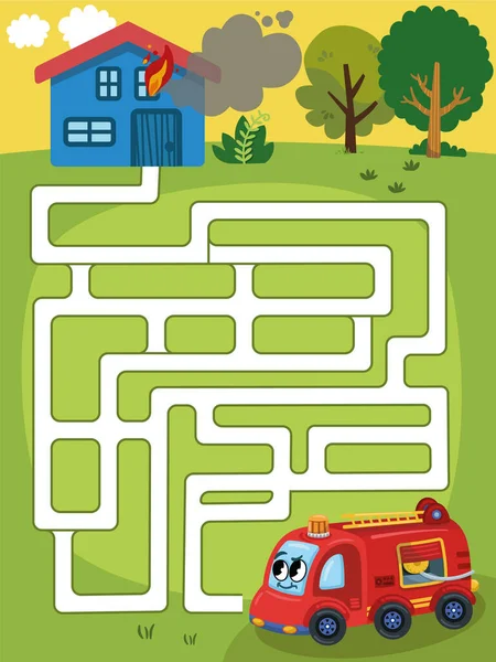 Ajude Carro Bombeiros Chegar Casa Chamas Jogo Labirinto Para Crianças —  Vetores de Stock