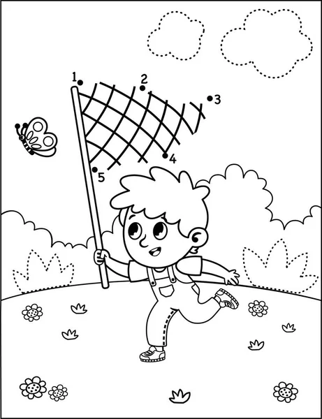 Verbind Dot Met Dot Drawing Practice Voor Kinderen Zwart Wit — Stockvector