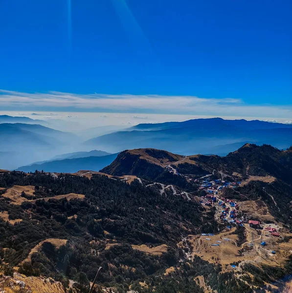 Vista Hermosa Aldea Kuri Kalinchowk Nepal Desde Cima Una Montaña — Foto de Stock