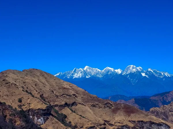 Вид Удивительный Маунтин Шипы Вокруг Деревни Кури Калинчоук Непал Удивительными — стоковое фото