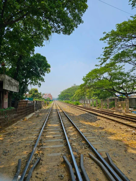 Tomma Järnvägsspåren Och Järnvägslinjerna Dhaka Bangladesh Vacker Eftermiddag Sommaren — Stockfoto