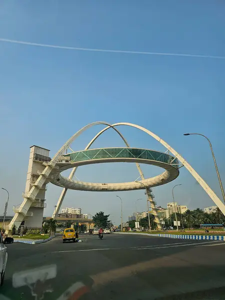 stock image 22.04.2024 - New Town, Kolkata, India: View of the beautiful Biswa Bangla Gate , a famous restaurant of the New Kokata with an amazing architectural structure.