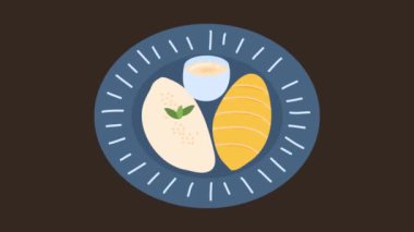 Animasyon Tayland mangosu ve yapışkan pirinç.