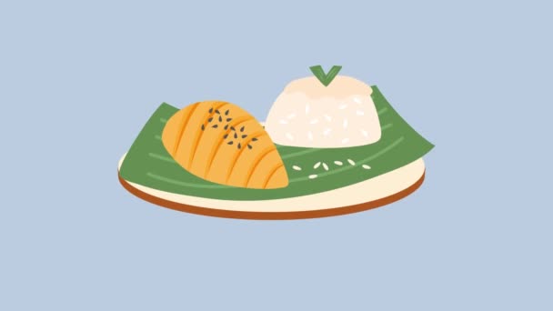 Μάνγκο Κολλώδες Ρύζι Ταϊλάνδη Τροφίμων Animation — Αρχείο Βίντεο