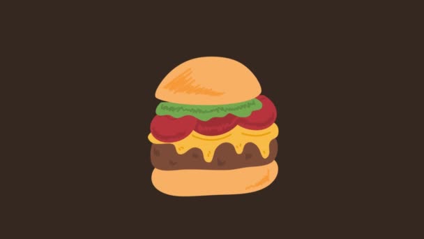 Animație Burger Delicios Vită Grătar Brânză — Videoclip de stoc