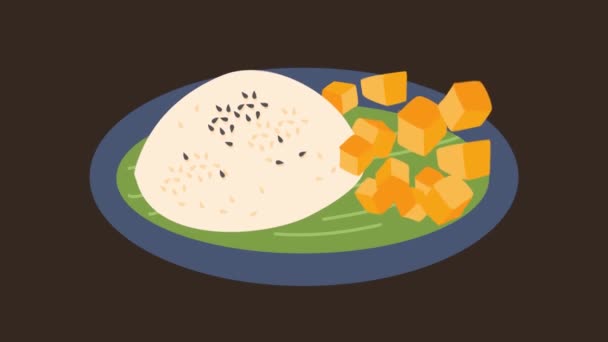 Animazione Mango Riso Appiccicoso Tradizionale Thai Dessert — Video Stock