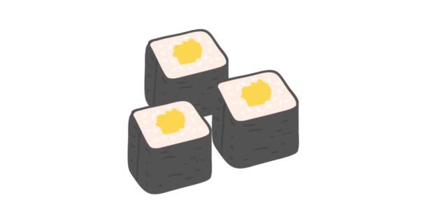 Tamagoyakii Hosomoki Sushi Jedzenie Ilustracja Animacja — Wideo stockowe