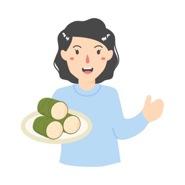 Lemang geleneksel yemekleri satan bir kadın.