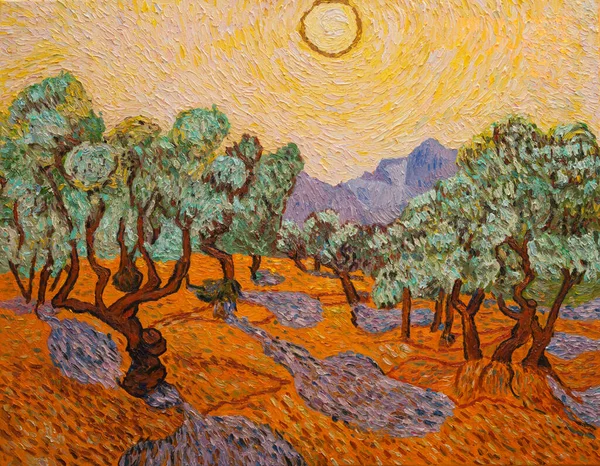 Olive Trees Beautiful Oil Painting Canvas Based Great Painting Van Telifsiz Stok Fotoğraflar