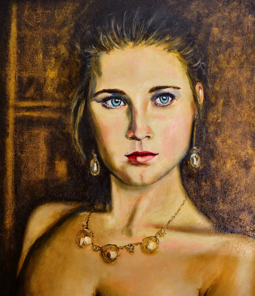 Original abstract painting. Oil portrait sketch . Portrait of a young woman, oil on canvas.