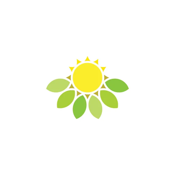 太陽と葉のロゴ春のアイコンベクトル — ストックベクタ
