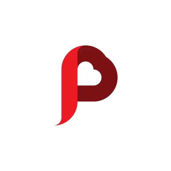ハートロゴベクトルデザインの赤い文字P — ストックベクタ
