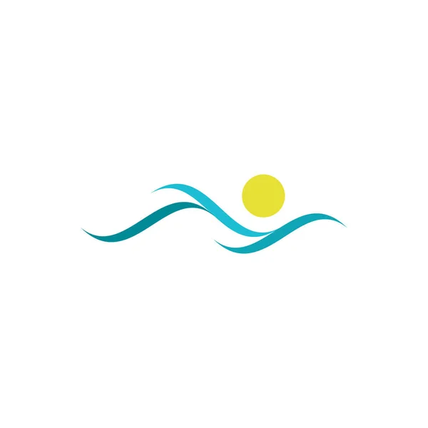Laut Gelombang Air Laut Dan Desain Vektor Logo Matahari - Stok Vektor
