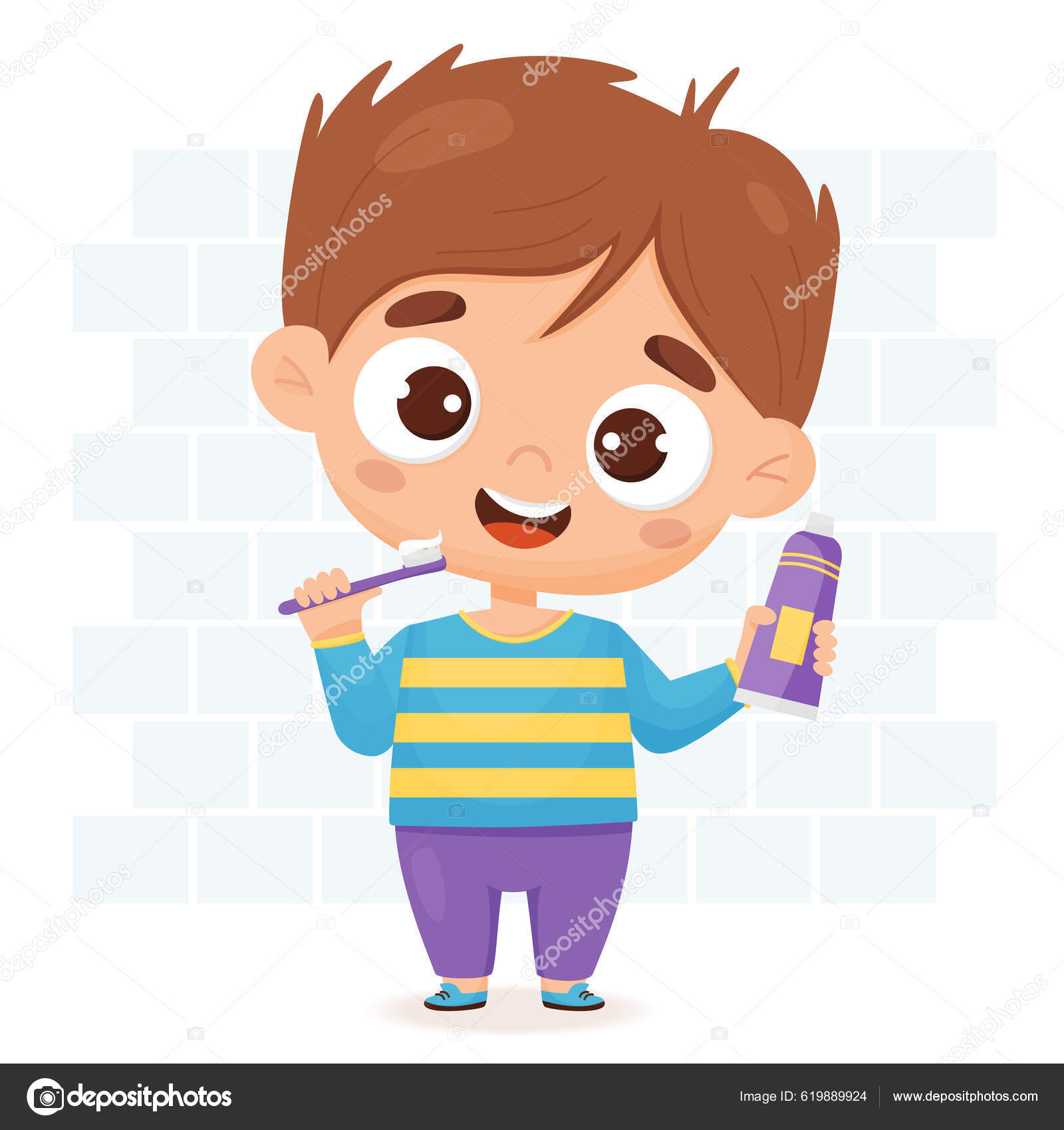 Søt Gutt Pusser Tennene Hennes Konseptet Hygiene Personlig Pleie Skjønnhet  stockvektor © Lysak_Luda #619889924, image size:1600x1700