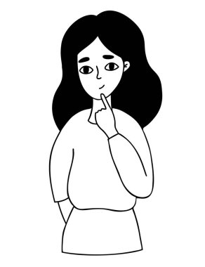 Uzun saçlı, güzel bir kızın portresi. Vektör çizimi. Doğrusal el çizimi karalama