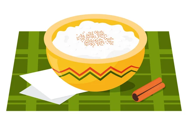Arroz Con Leche Tradicional 传统的墨西哥配方 受欢迎的牛奶米布丁早餐和点心 拉丁美洲国家菜的病媒说明 — 图库矢量图片