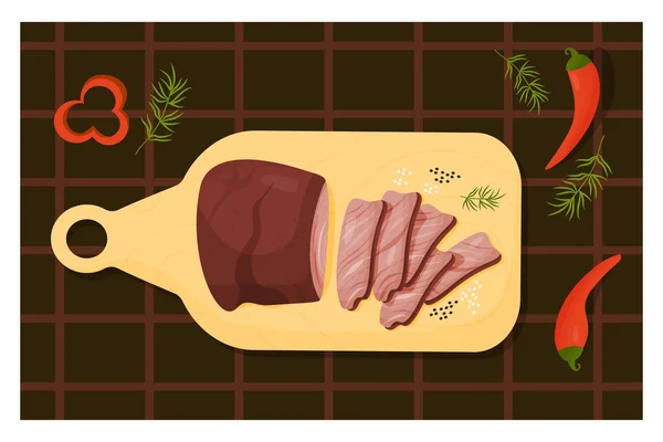 Carne Asada烤牛肉墨西哥受欢迎的烤肉食 菜板用辣椒和香草切碎肉 拉丁美洲国家菜的病媒说明 — 图库矢量图片