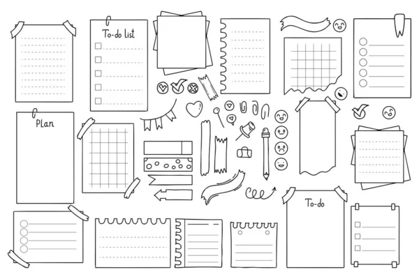 Vektor Doodle Lapok Különböző Jegyzetfüzetek Címke Beállítása Jegyzetfüzethez Naplóhoz Írószerhez — Stock Vector