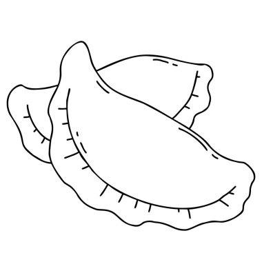 Doldurulmuş hamur köftesi. Vektör çizimi. Doğrusal el çizimi. Geleneksel Ukrayna hamur tatlısı, pierogi, Meksika böreği