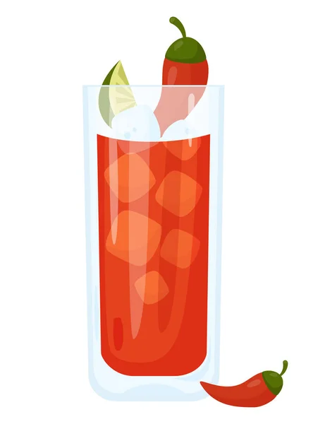 Mexican Cocktail Vampiro Alcoholic Drink Tequila Ice Cubes Lime Pieces — Stock Vector