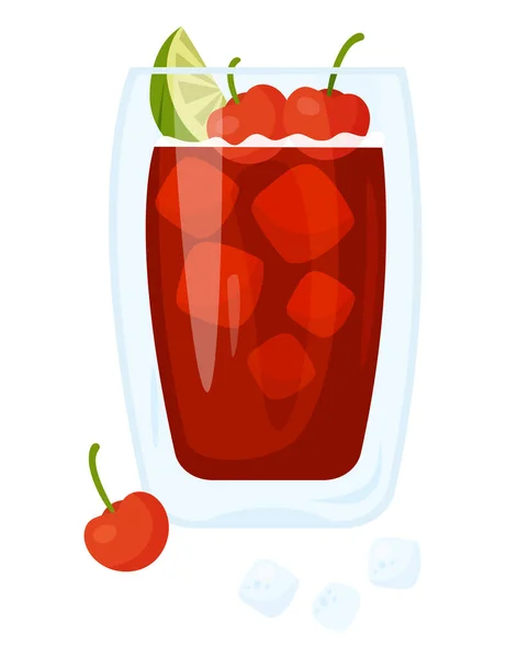 Mexican Cocktail Cherry Limeade Margarita Latin American Alcoholic Drink Glass — Stock Vector