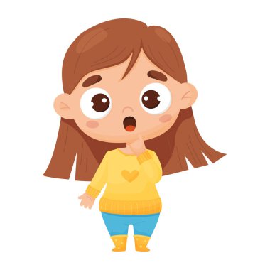 Şaşırmış kız. Karakter duygusu. Çizgi film tarzında vektör illüstrasyonu