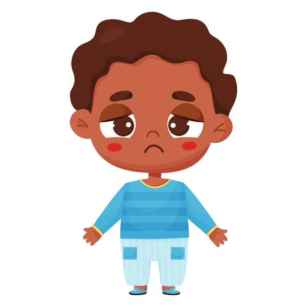 Emotion. Sad dark skinned boy. Vector illustration in cartoon style