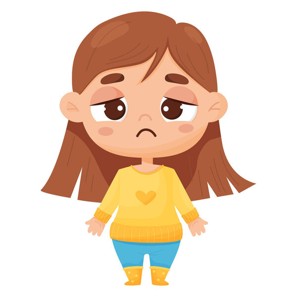 Emotion. Sad girl in cartoon style