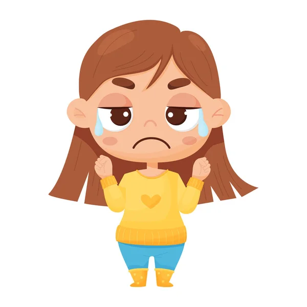Emotion Crying Girl Tears Cartoon Style — Stockfoto