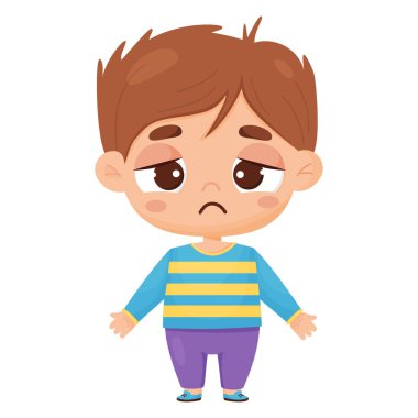 Duygu. Üzgün çocuk. Erkek karakter duyguları. Çizgi film stilinde vektör illüstrasyonu