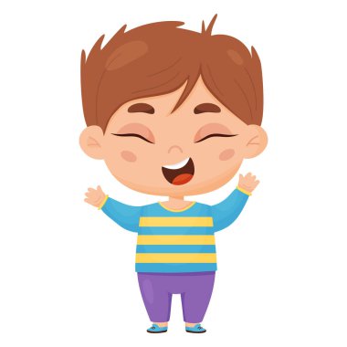 Neşeli çocuk. Erkek karakter duyguları. Çizgi film stilinde vektör illüstrasyonu