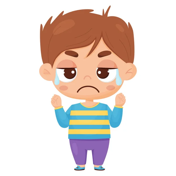 Gråtande Pojke Med Tårar Manlig Karaktärskänsla Vektor Illustration Tecknad Stil — Stockfoto