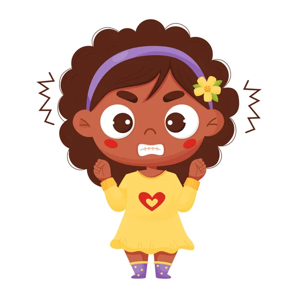 Angry disgruntled black girl.   emotion. Vector illustration in cartoon style.