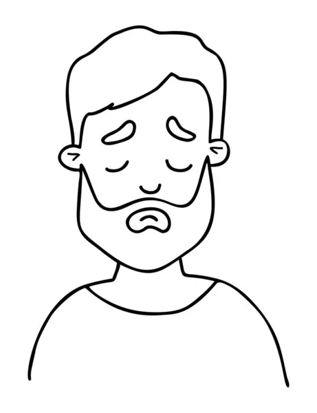 Male Face Portrait Sad Bearded Man Vector Outline Drawing Avatar — Stock Vector
