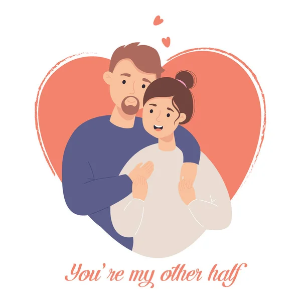 Lyckligt Förälskade Par Hjärtat Coolt Kort Med Text Min Andra — Stock vektor