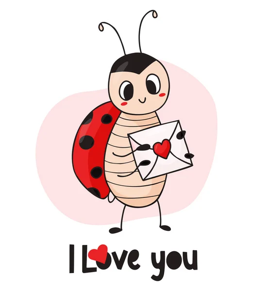 Valentine Card Cute Ladybug Insect Funny Ladybird Love Letter Love — Stock Vector