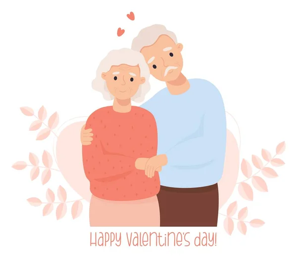 Old Aged Man Woman Cute Elderly Couple Love Card Happy — Vetor de Stock