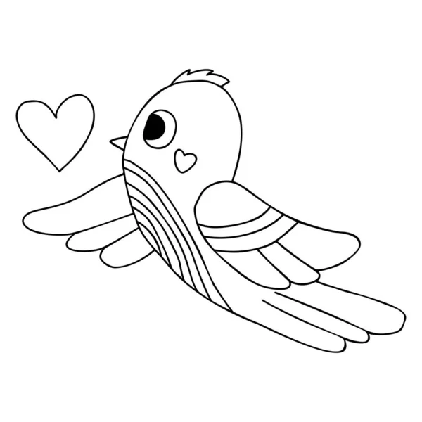 Cute Bird Heart Vector Illustration Outline Drawing Design Decor Valentines — Stok Vektör