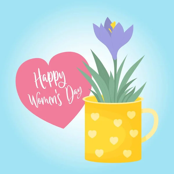 Spring Bouquet Crocus Flower Purple Saffron Cup Greeting Card Happy — Vector de stock