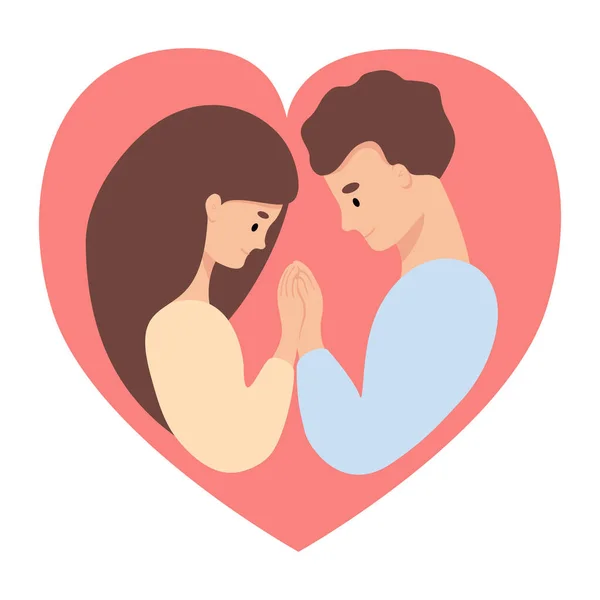 Happy Couple Love Heart Cute Girl Guy Vector Illustration Flat — Stock vektor