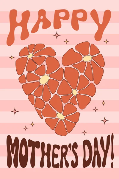 Mothers Day Retro Nostalgic Poster Heart Daisy Flowers Power Vector — Stockvector
