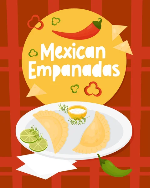Traditionelle Beliebte Mexikanische Empanadas Vertikales Plakat Flachen Stil Vektorillustration Lateinamerikanischer — Stockvektor