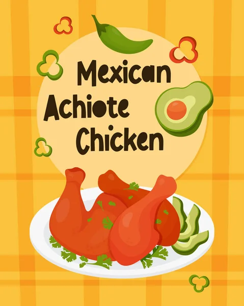 Mexican Achiote Chicken Grilled Food Yucatan Style Chicken Legs Ahiote — Διανυσματικό Αρχείο