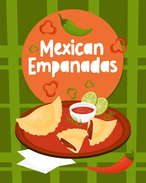 Traditionelle Lateinamerikanische Küche Mexikanische Empanadas Ganz Und Gebrochen Mit Füllung — Stockvektor