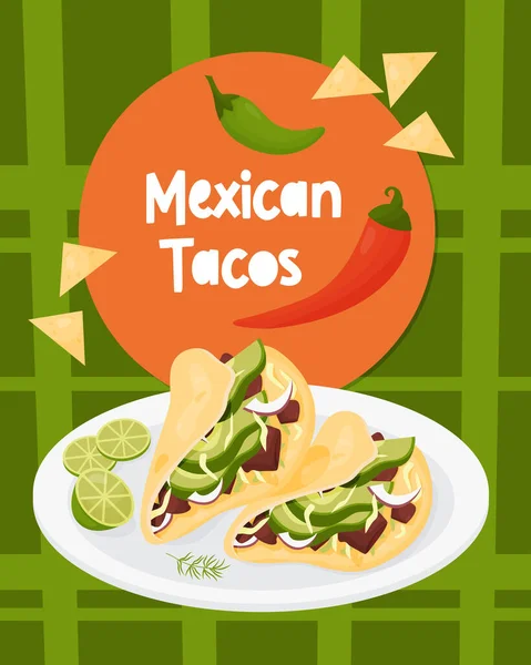 Mexikanische Tacos Traditionelle Mexikanische Gericht Ist Rindfleisch Tacos Mehl Tortillas — Stockvektor